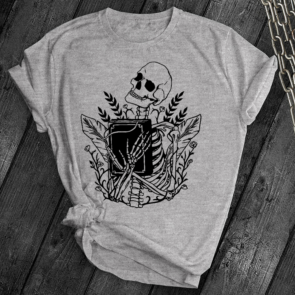 Floral Skeleton With Book Tee