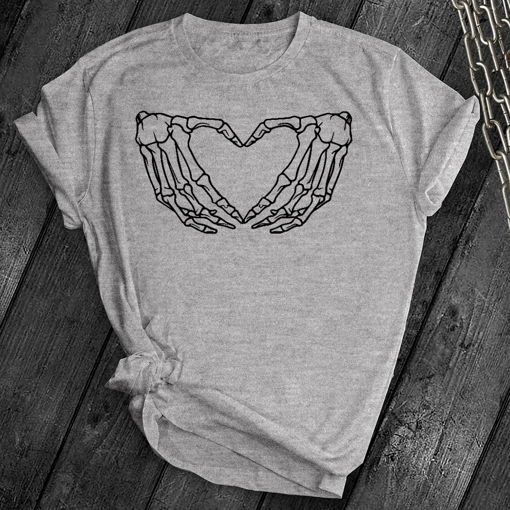 Skeleton Heart Hands Black Tee