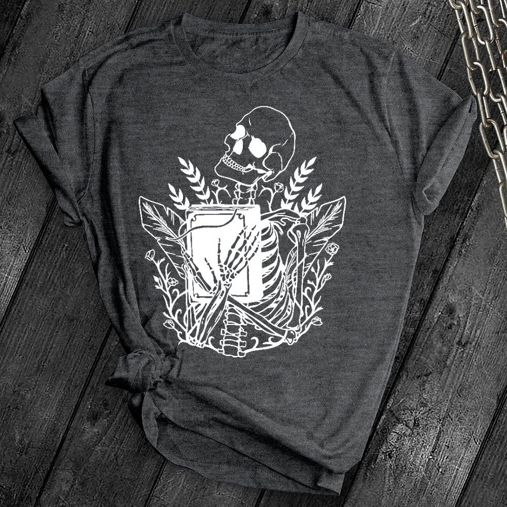 Floral Skeleton With Book Tee