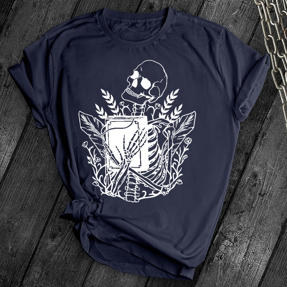 Floral Skeleton With Book Tee
