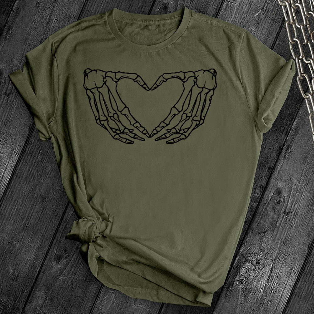Skeleton Heart Hands Black Tee
