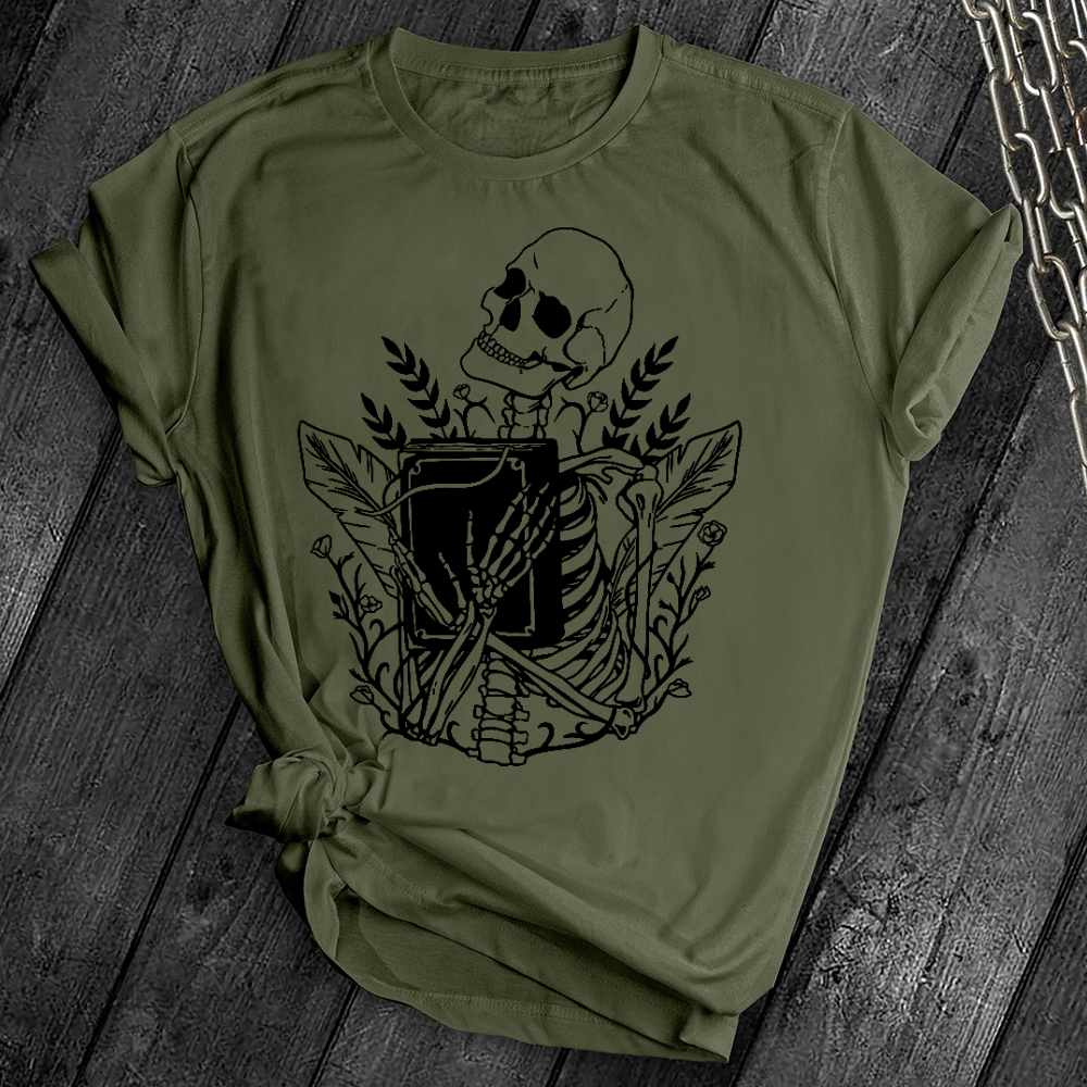 Floral Skeleton With Book Tee