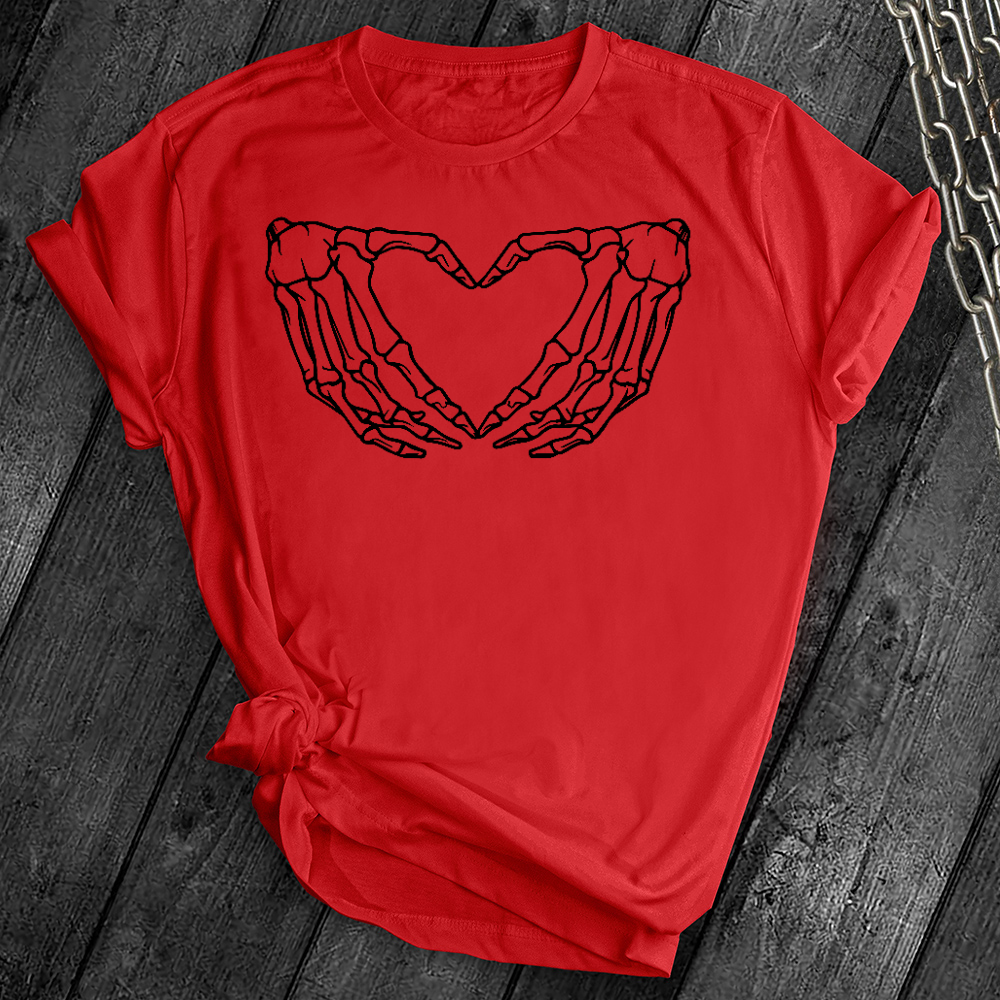 Skeleton Heart Hands Black Tee