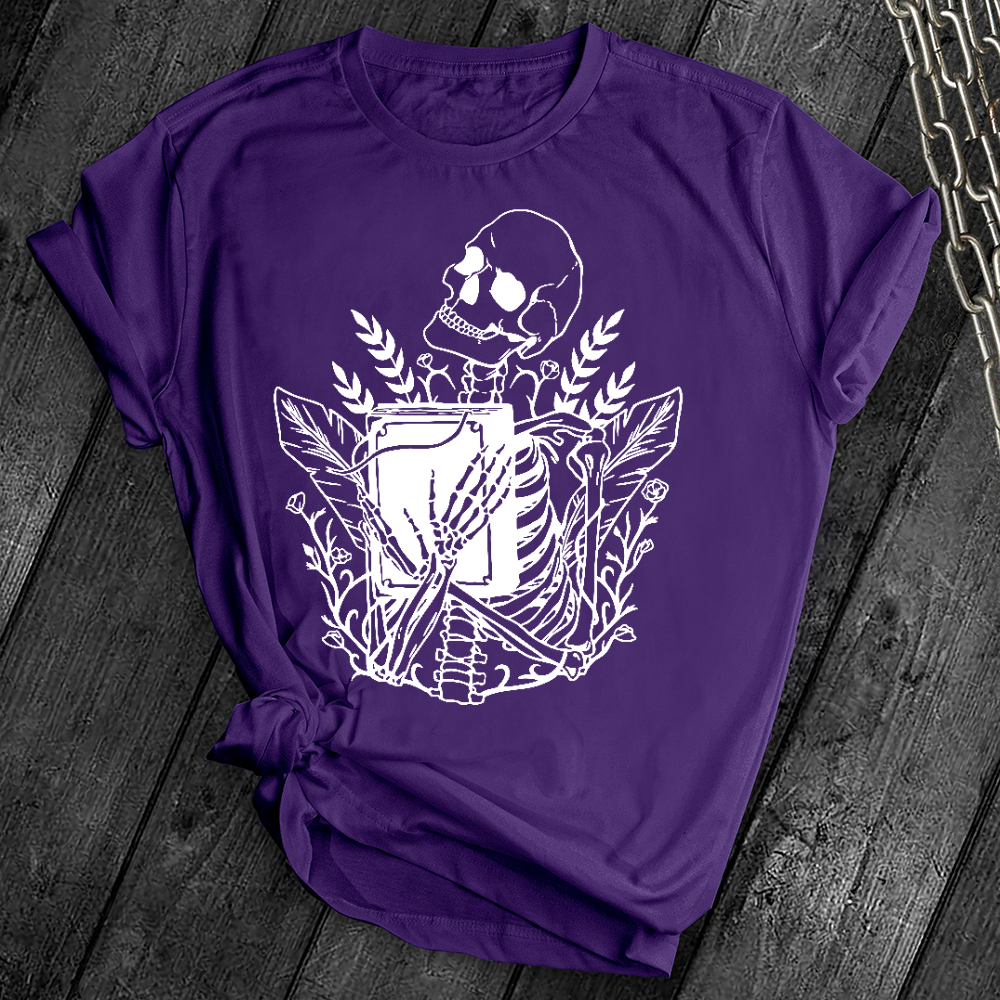 Floral Skeleton With Book Tee