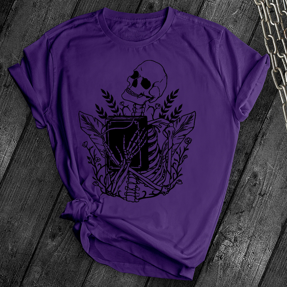 Floral Skeleton With Book Tee