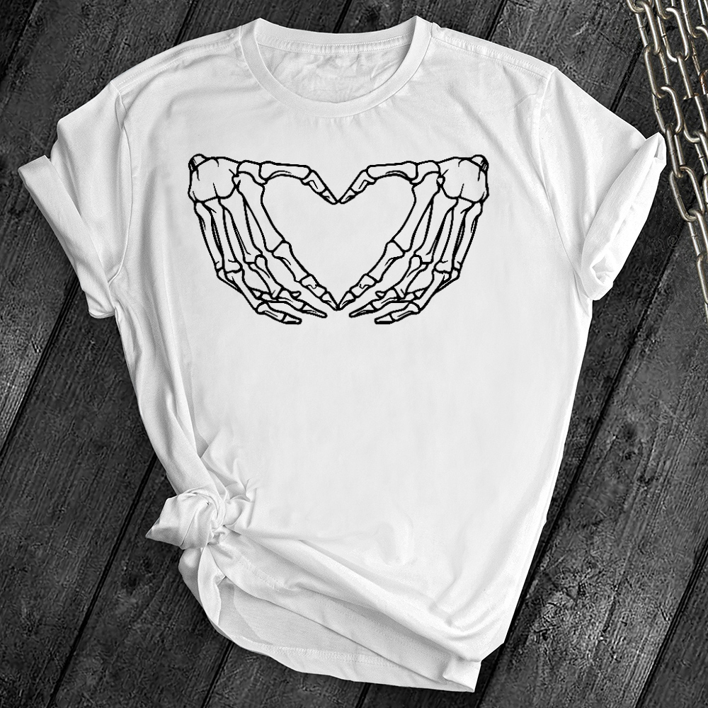 Skeleton Heart Hands Black Tee