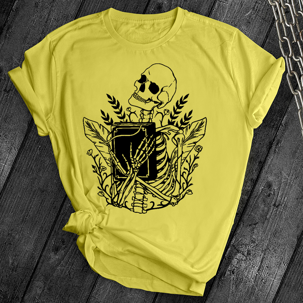 Floral Skeleton With Book Tee